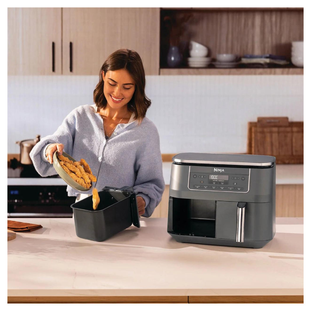 Urkitchen | DZ300EU | Double Hot Air Fryer | 2400 W | 7.6 L | 6 Programs | Grey - Image 5